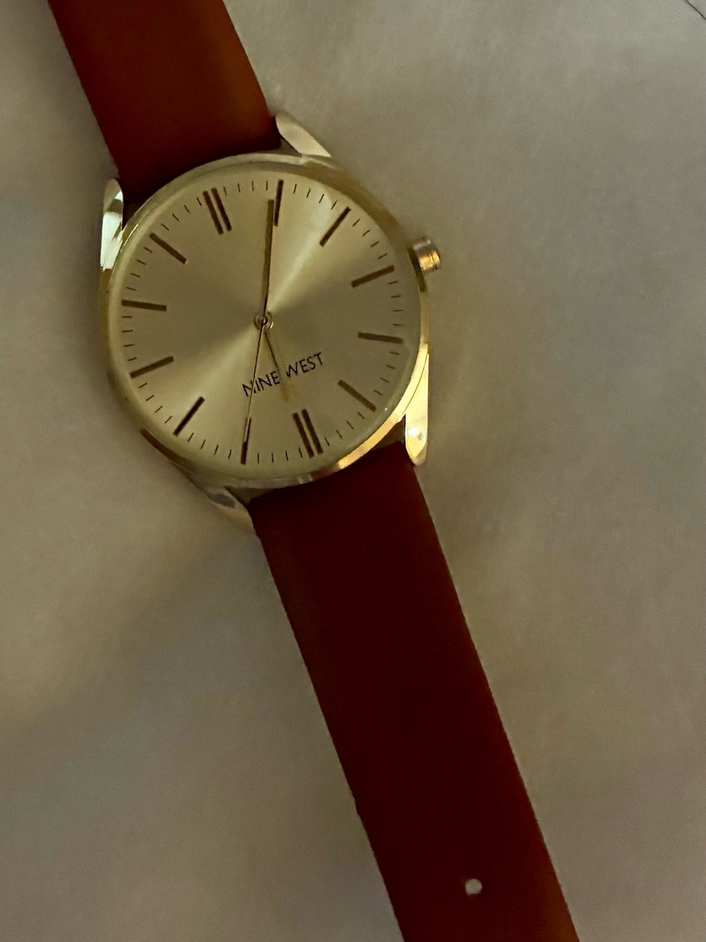 Nine West Gold Dial Watch with Brown Leather Strap. NWOT